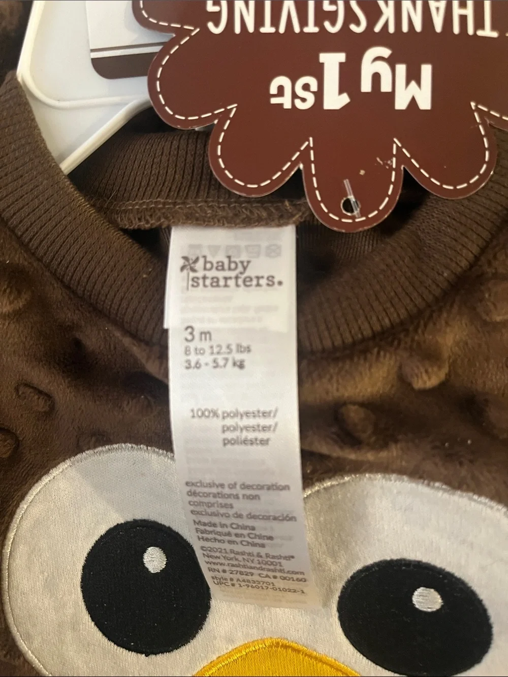 Baby Starters Brown My 1st Thanksgiving Outfit 3 months Top Pants Hat